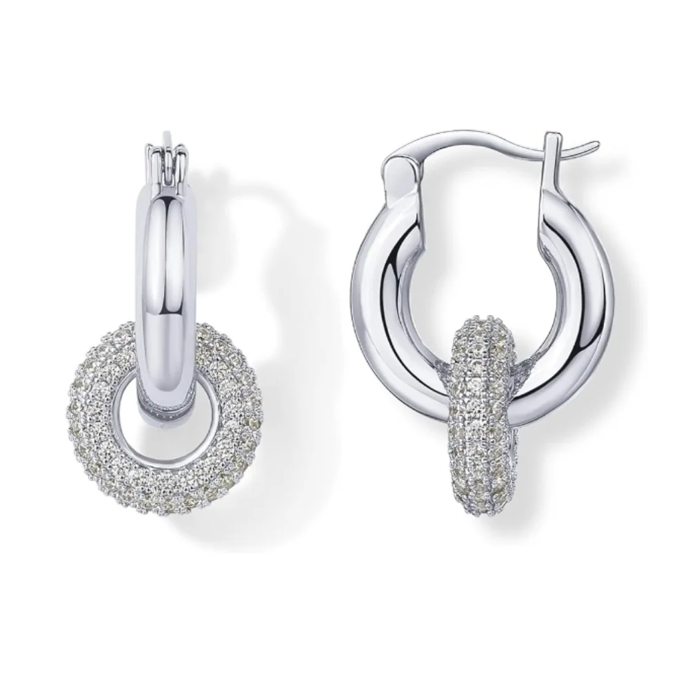 Silver Hoop Earrings with Crystal Accents